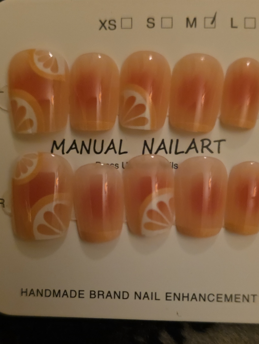 Orange Gradient Press-On Nails with Citrus Design Size Med